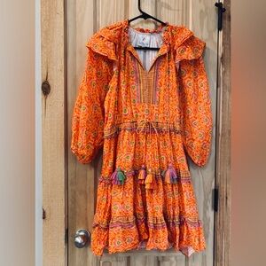 Bella Tu Vibrant Orange Ruffle Dress W/ Tassels XL